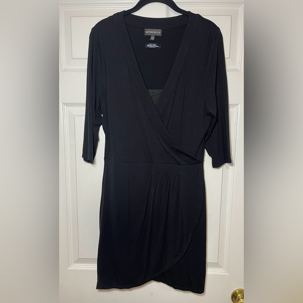 Shape FX Women's Black 3/4 Sleeves Wrapped Dress Size 12